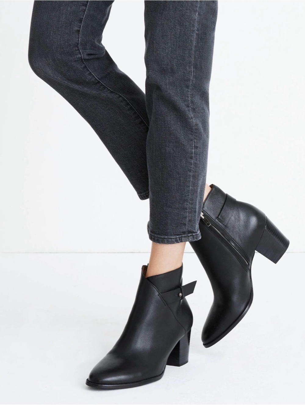 Madewell The Kelci Black Leather Block Heeled Ankle Boots Women’s Size 9.5